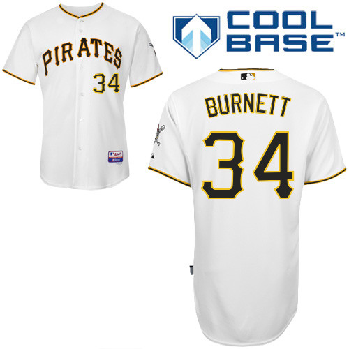 A-J Burnett #34 MLB Jersey-Pittsburgh Pirates Men's Authentic Home White Cool Base Baseball Jersey